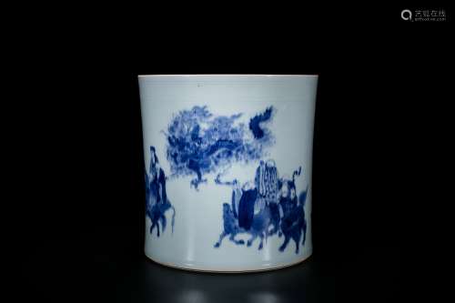 A Blue And White 'Figure' Brush Pot