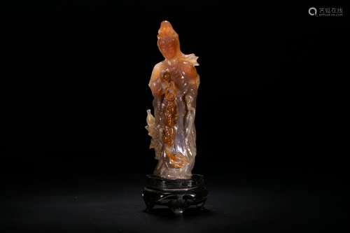 An Agate Standing Figure of Guanyin