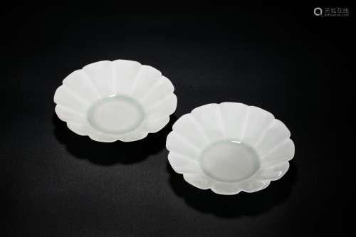 A Pair of Celadon-Glazed Lobed Dishes