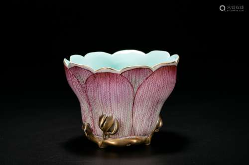 A Gilt Famille Rose Lotus-Form Cup