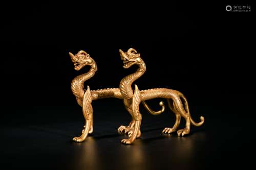 A Pair of Gilt-Bronze Dragons