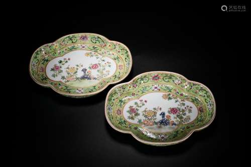 A Pair of Famille Rose 'Flower' Dishes