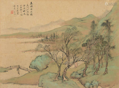 顾澐（1835～1896） 春湖烟雨 立轴 设色纸本
