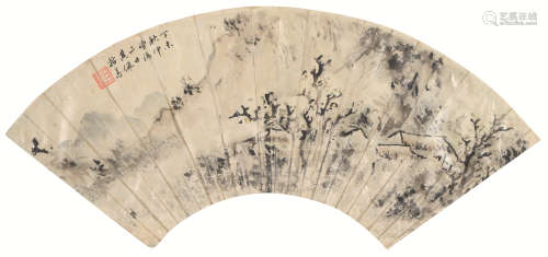 高其佩（1660～1734） 指画 山水 扇面 镜心 水墨纸本