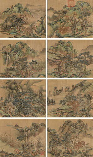 顾鹤庆（1766～?） 山水 册页 （八开） 设色绢本