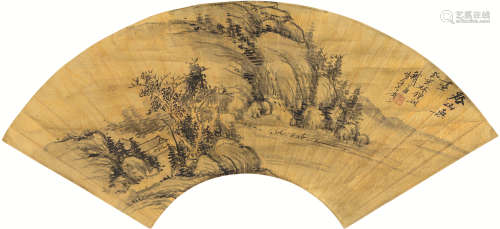 铁翁（1789～1871） 溪山燕尽 扇面 镜心 水墨金笺