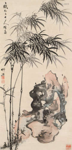 竹禅（1825～1901） 竹石图 立轴 设色纸本