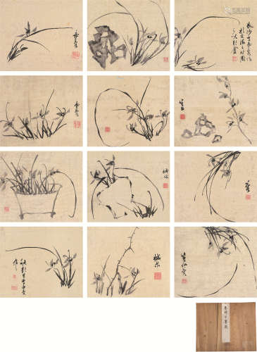 李寿蓉（1825～1895） 墨兰 册页 （十二开） 水墨绢本