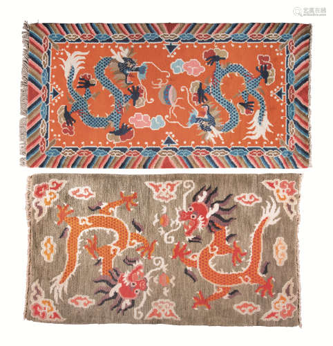 清代（1644-1911） 龙纹地毯 （二件一组）