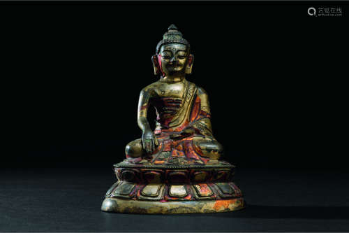 清代（1644-1911） 铜鎏金释迦牟尼佛座像