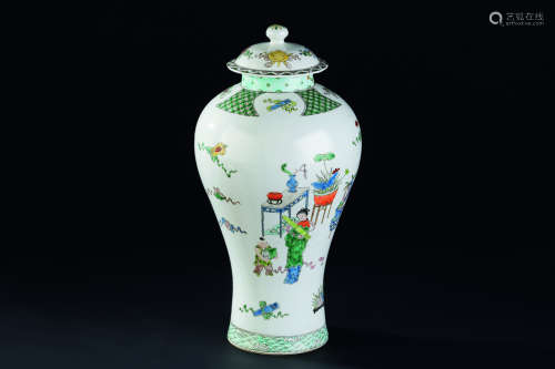 清代（1644-1911） 五彩仕女纹盖瓶