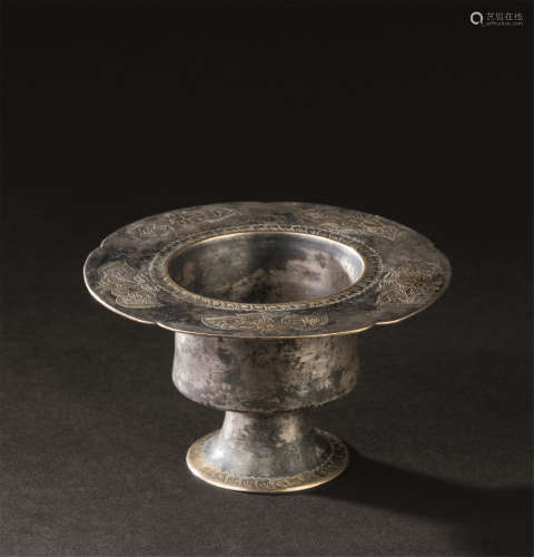 唐代（618-907） 银错铜花卉纹高足杯