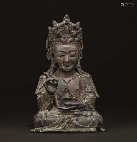明代（1368-1644） 铜鎏金观音菩萨座像