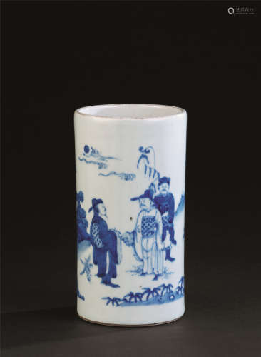 清代（1644-1911） 青花人物纹笔筒