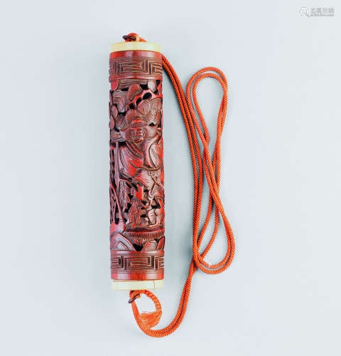 明代（1368-1644） 竹镂空雕和合二僊纹香筒