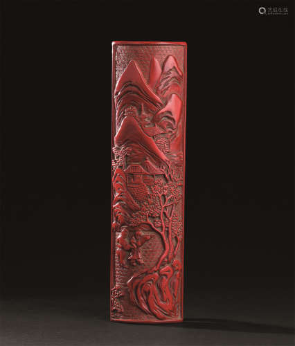 清代（1644-1911） 剔红山水人物纹臂搁
