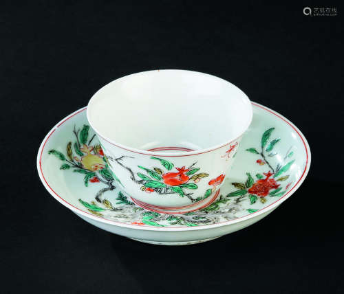 清乾隆（1736-1795） 粉彩三多纹杯、碟 （二件一组）