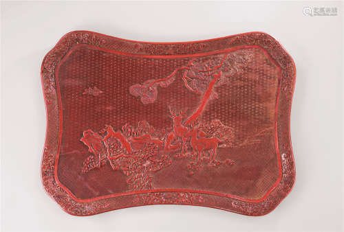 清代（1644-1911） 剔红松鹿纹倭角香盘