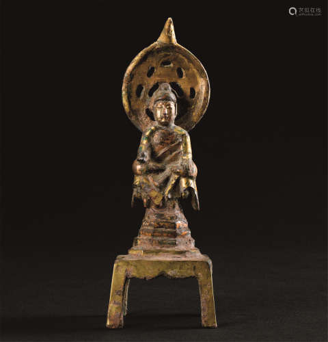 唐代（618-907） 铜鎏金释迦牟尼佛座像