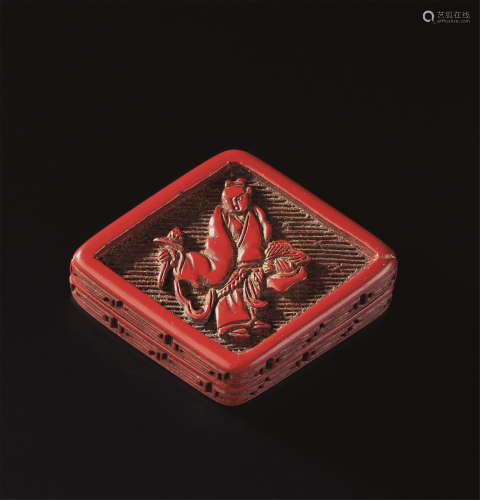 明代（1368-1644） 剔红人物纹菱形香盒