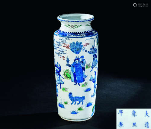 清代（1644-1911） 五彩人物故事纹筒瓶