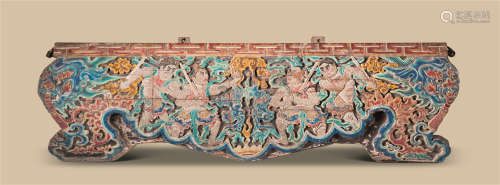 元代-明代（1279-1644） 金丝楠木雕彩皿力士挂匾