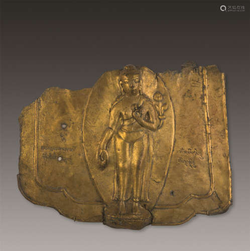 明代（1368-1644） 铜鎏金执莲观音像