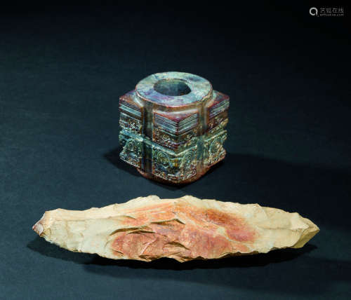新石器时代（约B.C.6500-1700） 玉琮 石刀 （二件一组）