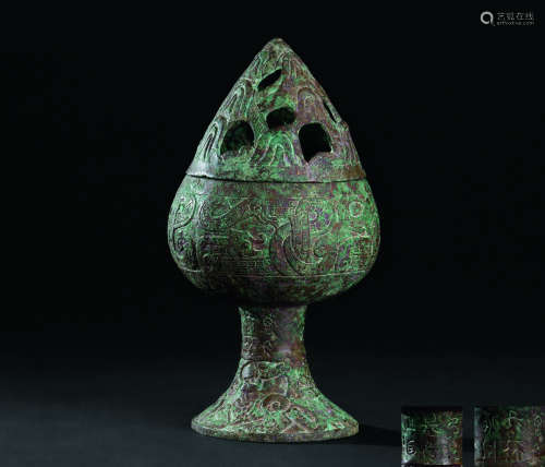 汉代（B.C.206-A.D.220） 青铜夔龙纹博山炉