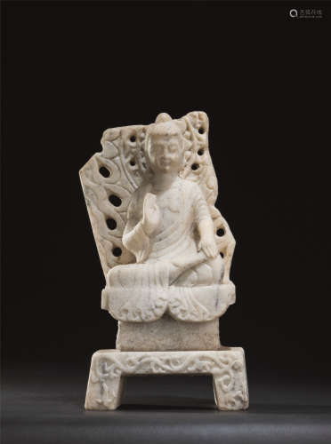 唐代（618-907） 汉白玉雕释迦牟尼佛座像