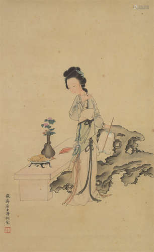 溥僩（1901～1966） 仕女 立轴 设色纸本
