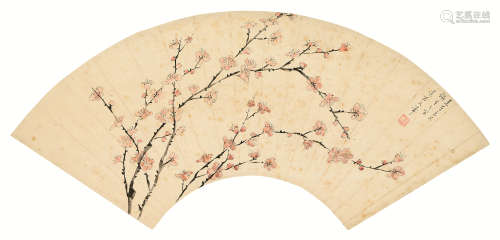周肇祥（1880～1954） 红梅扇面 立轴 设色纸本
