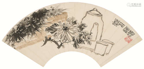 潘天寿（1897～1971） 寿香所喜 扇面 镜心 设色纸本
