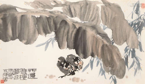 陈永康（b.1944） 雨后双栖图 镜心 设色纸本