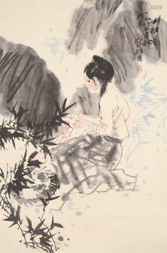 陈振国（b.1944） 女红图 立轴 设色纸本