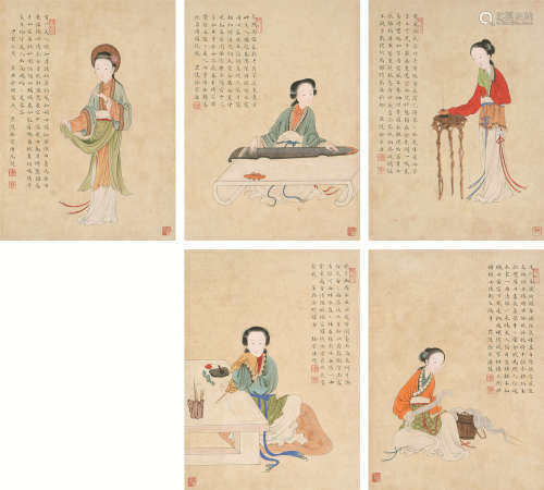 徐宗浩（1880～1957） 仕女 （五开） 册页 设色纸本