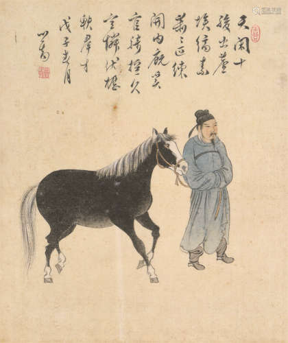 溥儒（1896～1963） 牵马图 镜心 设色绢本