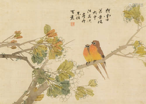 朱偁（1826～1900） 花鸟 立轴 设色绢本