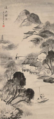 吴石僊（1845～1916） 溪山烟雨 立轴 水墨纸本