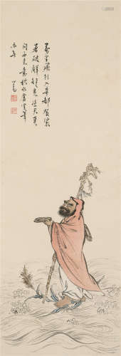 溥儒（1896～1963） 达摩渡江 立轴 设色纸本