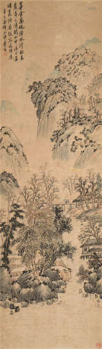 王传焘（1903～1978） 茅舍高低傍水湾 立轴 设色纸本
