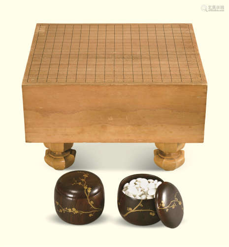 大漆莳绘围棋子盒 围棋桌 （一套）