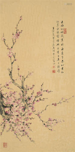 范节庵（1918～2001） 老梅初放岁寒时 立轴 设色纸本