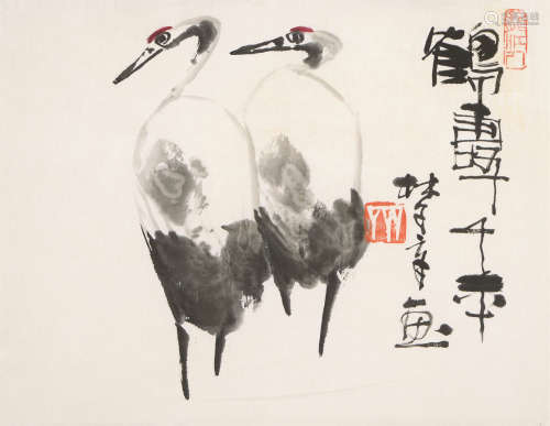 齐梦章（b.1937） 鹤寿千年 镜心 设色纸本