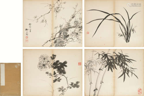 柳子谷（1901～1986） 花卉 册页 四开 水墨纸本