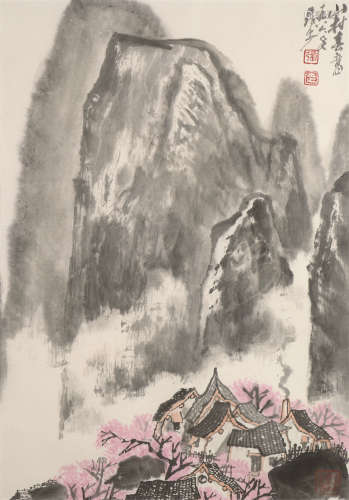 张步（b.1934） 山村春意 镜心 设色纸本