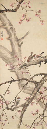 胡藻斌（1897～1942） 梅雀 立轴 设色纸本