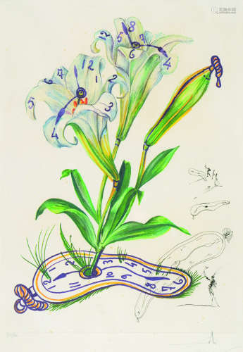 萨尔瓦多·达利（1904～1986） 花与时钟 版画