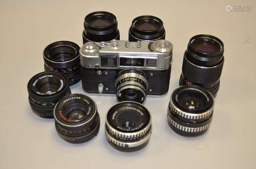 A Fed 4 35mm Camera and a Collection of East German Lenses, Fed 4 serial no 8466684, 50mm f/2.8