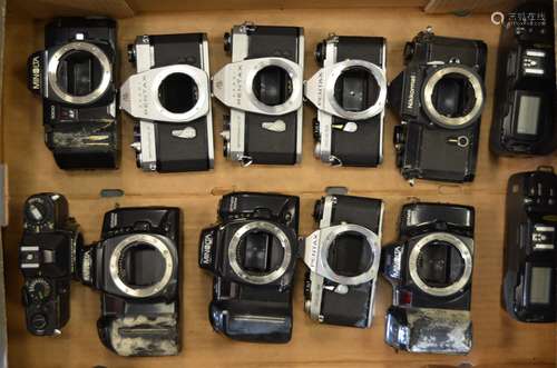 A Tray of AF and Manual SLR Bodies, including Canon EOS 650 , Chinon, Minolta Dynax, Nikkormat